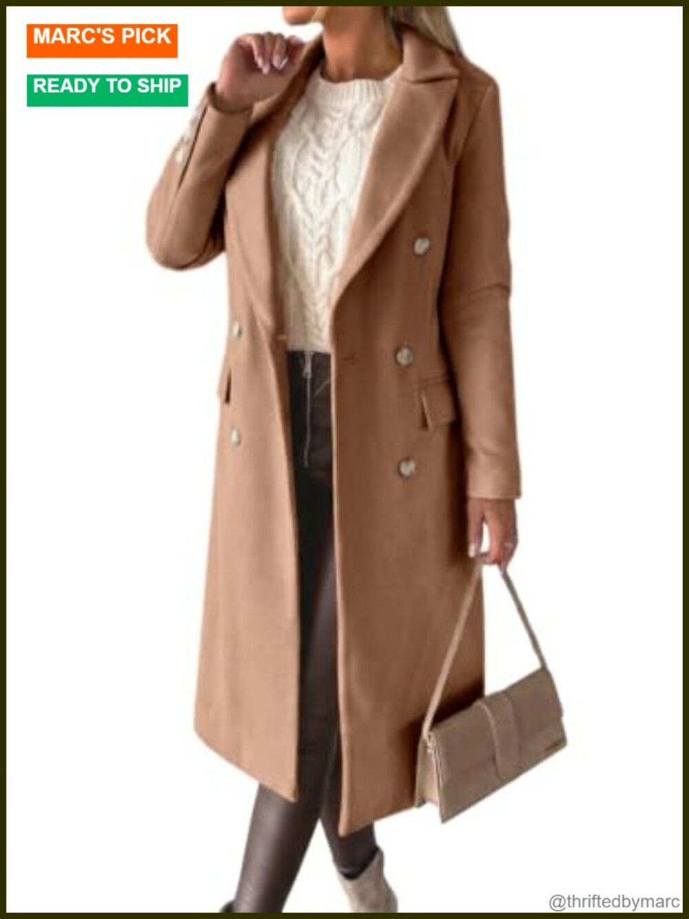 Women's Long Double Breasted Wool Trench Coat Fall Winter Jacket Overcoat